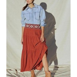 Anthropologie Brea Tiered Embellished Pull On Beaded Maxi Skirt Women